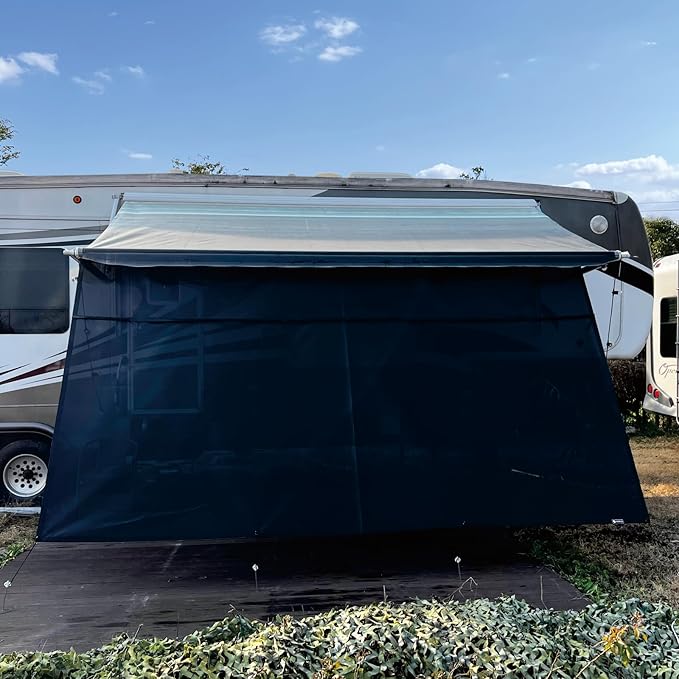 RV Awning Sun Shade Screen 9'x20'3''(Fit for 21' Awning),Black Mesh Shade Screen with Zipper,Universal Trailer Camper Awning Screen with Complete Kits,Improves Shadow and Privacy.