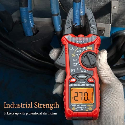 KAIWEETS HT206D Digital Clamp Meter T-RMS 6000 Counts, KET01 Soft Silicone Electrician Test Leads Kit