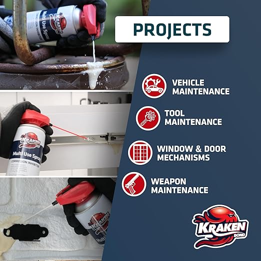 Kraken Bond Multi Use Spray (1 x11 oz.) - Corrosion Inhibitor, High-Performance Penetrating Oil Lubricant for Home & Automotive, Perfect for Garage Doors, 360° Easy to Use & No Residue | 1 Pack