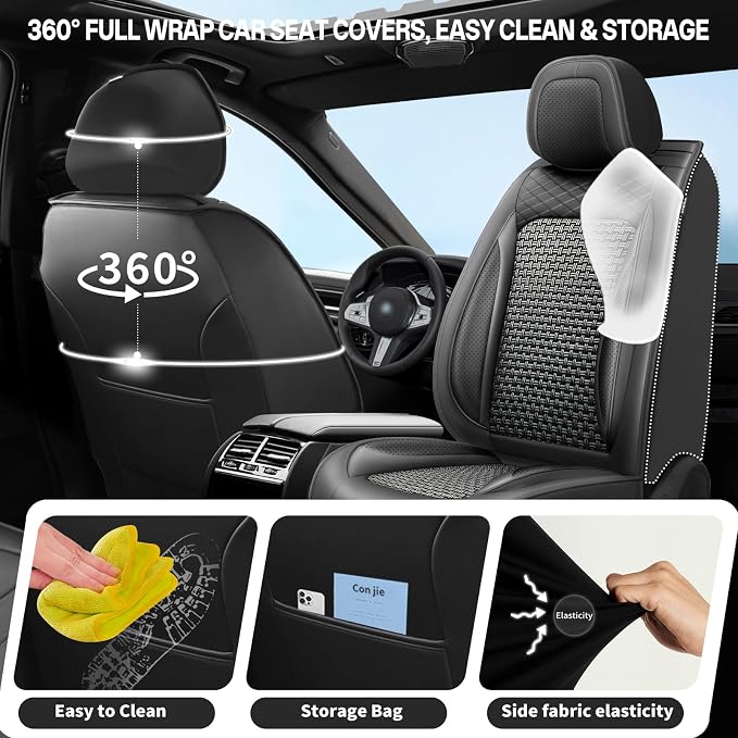 Fit Frontier Ice Silk Cooling Car Seat Covers for Nissan Frontier 2012-2025 2026, Breathable Seat Protector, Anti-Slip & Scratch-Resistant，Sweatproof Auto Cushion Covers（5 Seats, Black）