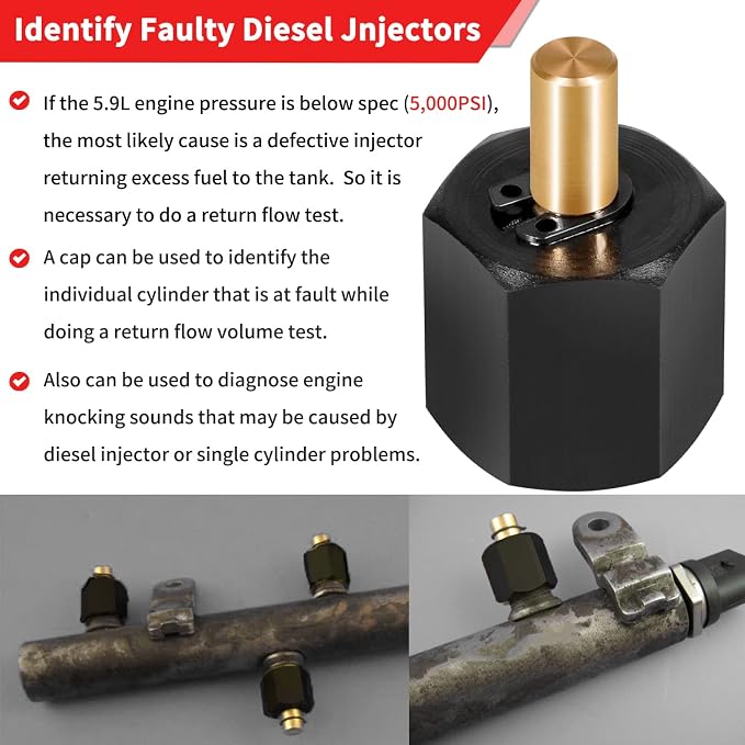 EN-47589-02 9011 Diesel Rail Fuel Injector Cap/Fuel Pressure Test/Block Off Adapter Tool Set Alt for 2003-2009 Ram 2500, 3500 Cummins 5.9L/2001-2005 GMC Chevy Duramax 6.6L LB7 & More (6PCS)