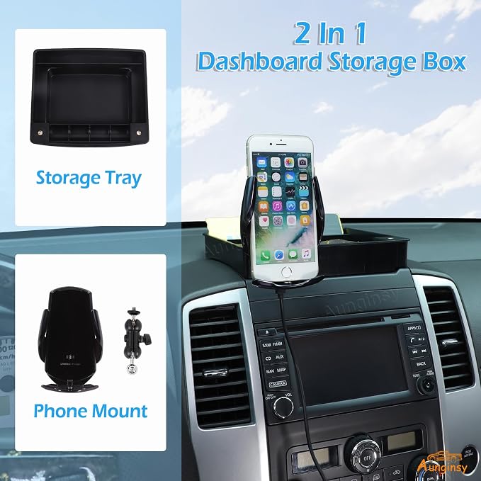 Aunginsy Center Console Dash Storage Tray With Mobile Phone Mount Compatible with Nissan Frontier 2009-2017, Dashboard Multi-Functional Phone Holder Storage Box, Dash Organizer Tray Insert Accessories