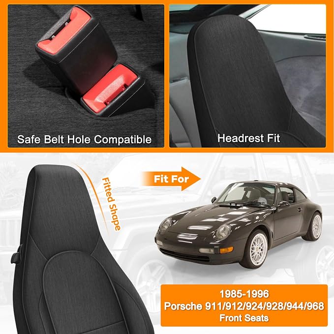 Front Seat Covers Compatible with 1985-1996 Porsche 911/912/924/928/944/968, Heavy Duty Cationic Linen Fabric Seat Protector