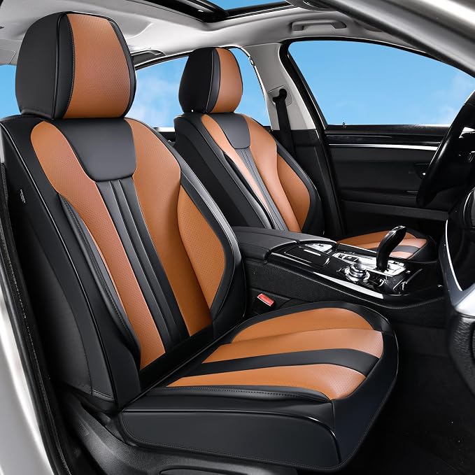 Huidasource Universal Car Seat Covers, Luxury Waterproof Faux Leather, Airbag Compatible, Easy to Install, Full Access to Seat Functions, Stain & Wear Resistant for Daily Driving, Brown & Black