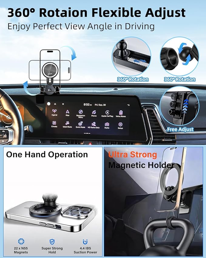 PZK Car Phone Holder for KIA Sportage 2023 2024 2025 EX/SX/SX-Prestige/X-Line Accessories 12.3-Inch Screen Fixed Clip, Strong Magnetic 15W Fast Wireless Charging Phone Mount, 360° Extension Rod