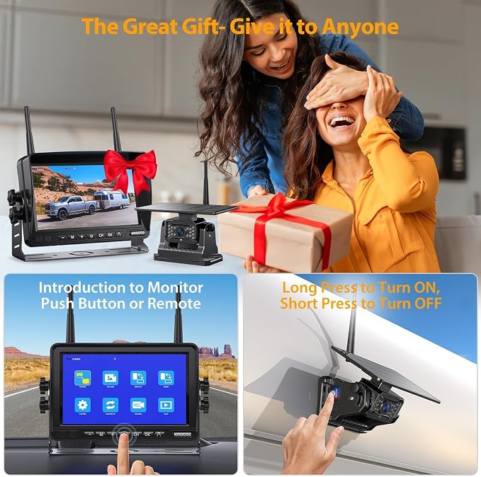 Magnetic Solar Wireless Backup Camera Plug and Play 7" 1080P HD DVR IPS Monitor,IR Night Vision,IP69 Waterproof 1-Min Solar Install,No-Drill,Xroose Wireless Backup Camera for Truck/Trailer/Camp