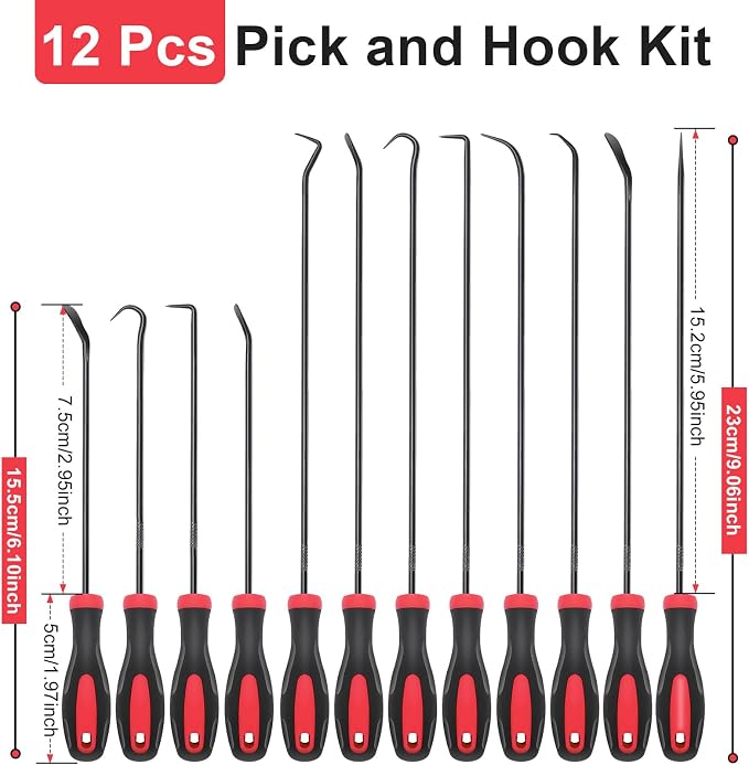 Keze 12 Pcs Pick and Hook Tool Set Includes Long & Mini Precision Pick Tool Kit for Car Auto Oil Seal/O-Ring Seal Gasket Pick Hooks Puller Remove