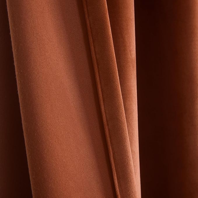 Roslynwood Luxury Soft Pumpkin Velvet Curtains 96 inches Long Back Tab Thermal Insulated Blackout Window Drapes for Living Room/Bedroom/Dining Room, W52 x L96, 2 Panels