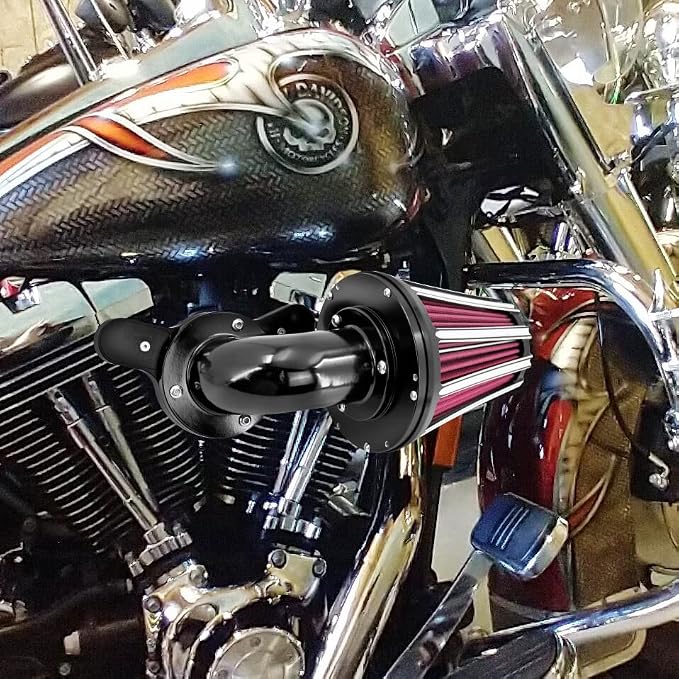 Air Cleaner Filter 90° Forward-Facing Intake Kit CNC Fit for Harley Touring Softail Dyna Sportster XL (Black Housing Red Element, B For Touring 00-07,Softail 00-15,Dyna 00-17)