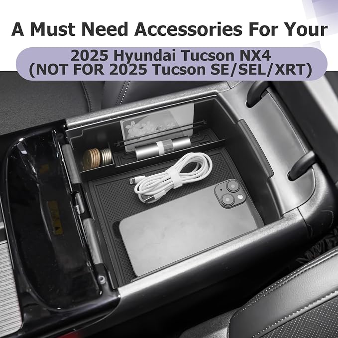LUWU 2026 Tucson Accessories Center Console Organizer for 2025-2026 Hyundai Tucson Armrest Box Organizer Tray Only Fit for Tucson Hybrid/Limited - NOT for 2022-2026 Tucson with Automatic Transmission