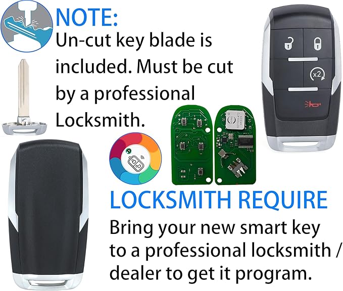 Smart Key for Dodge RAM 2019-2024, Alliskeys Vehicle Proximity Remote Control Key Fob Replacement for RAM 2500 3500 4500 5500 GQ4-76T 68365327