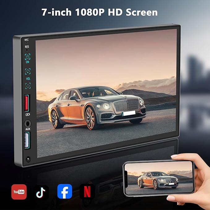 Single Din Touchscreen Radio,Single Din Car Stereo with 7'' Touchscreen,Car Radio with Mirror Link/Bluetooth Hands-Free Calling/AUX/USB/SWC