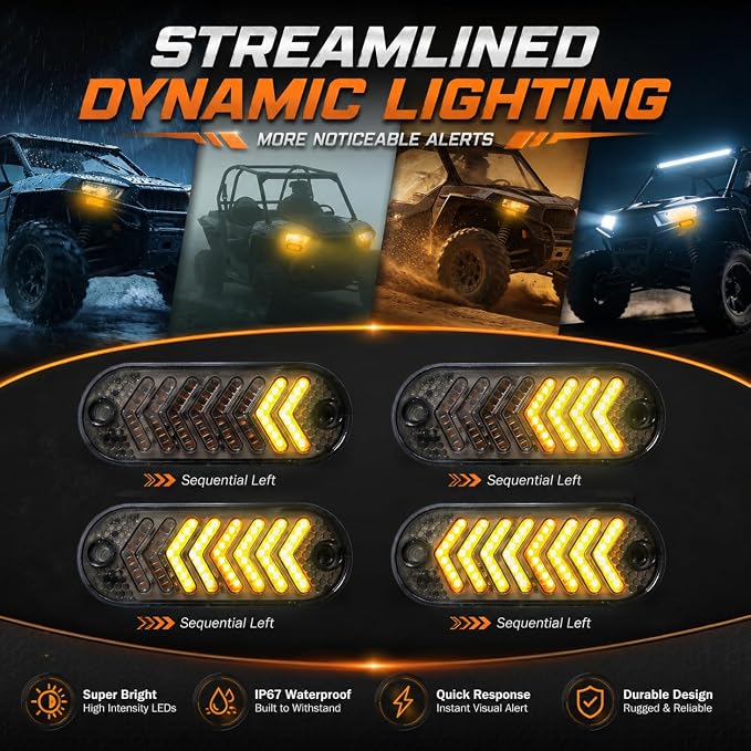 UTV Turn Signal Kit, IP67 Waterproof & Durable, Pre-Wired Plug-and-Play, 110dB Horn, Rocker Switch, Oval Universal Street Legal UTV Turn Signal Kits, Fits Polaris Can-Am CFMOTO