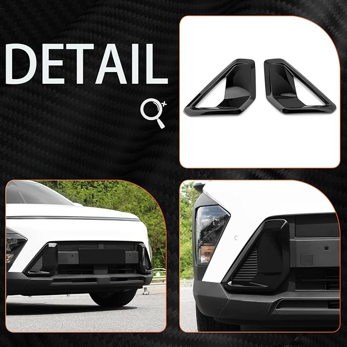 ABS Front Bumper Side Air Vent Cover Fog Light Lamp Decor Cover Front Bumper Middle Mesh Cover Compatible with Hyundai Kona 2024 2025 SX2 Accessories (Glossy Black Style)