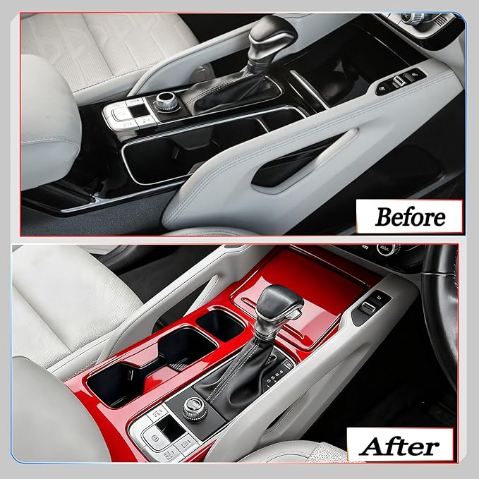 Center Console Frame Cover,for Kia Telluride 2020 2021 2022 2023 2024 2025 2026, Gear Shift Panel,Cup Holder Trim - Wine Red Protective Accessories