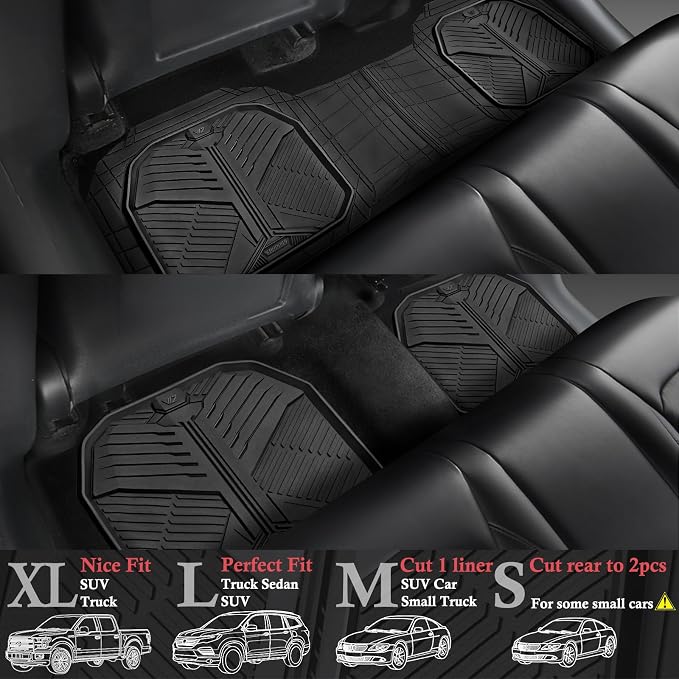 CAR PASS Heavy Duty Rubber Rear Car Mat, Deep-Dish Odorless Car Floor Mats All Weather, Universal Trim-to-Fit for SUVs Trucks Sedans, Waterproof Anti-Slip, Black