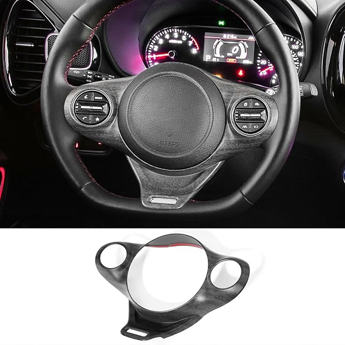 ABS Car Steering Wheel Frame Cover Steering Wheel Button Panel Frame Compatible with Kia Soul GT 2020-2025 Accessories (Wood Grain Style)