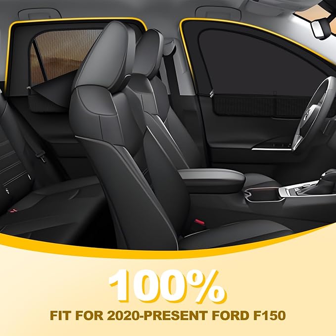 XCBYT F150 Window Sunshades for 2020-2024, Dual Layer Car Window Covers with Breathable Mesh & Blackout Cloth, 99% UV Protection Privacy Curtains for Car Camping, Sleeping & Rest (4 PCS)