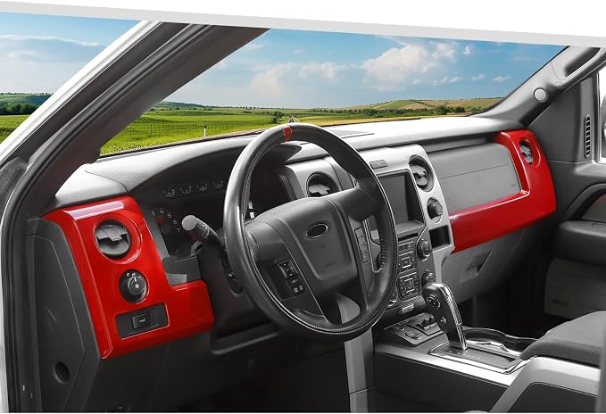 Jimen Fit for Ford F150 2009-2014, 3PCS Center Console Dash Panel Cover Trim (Red)