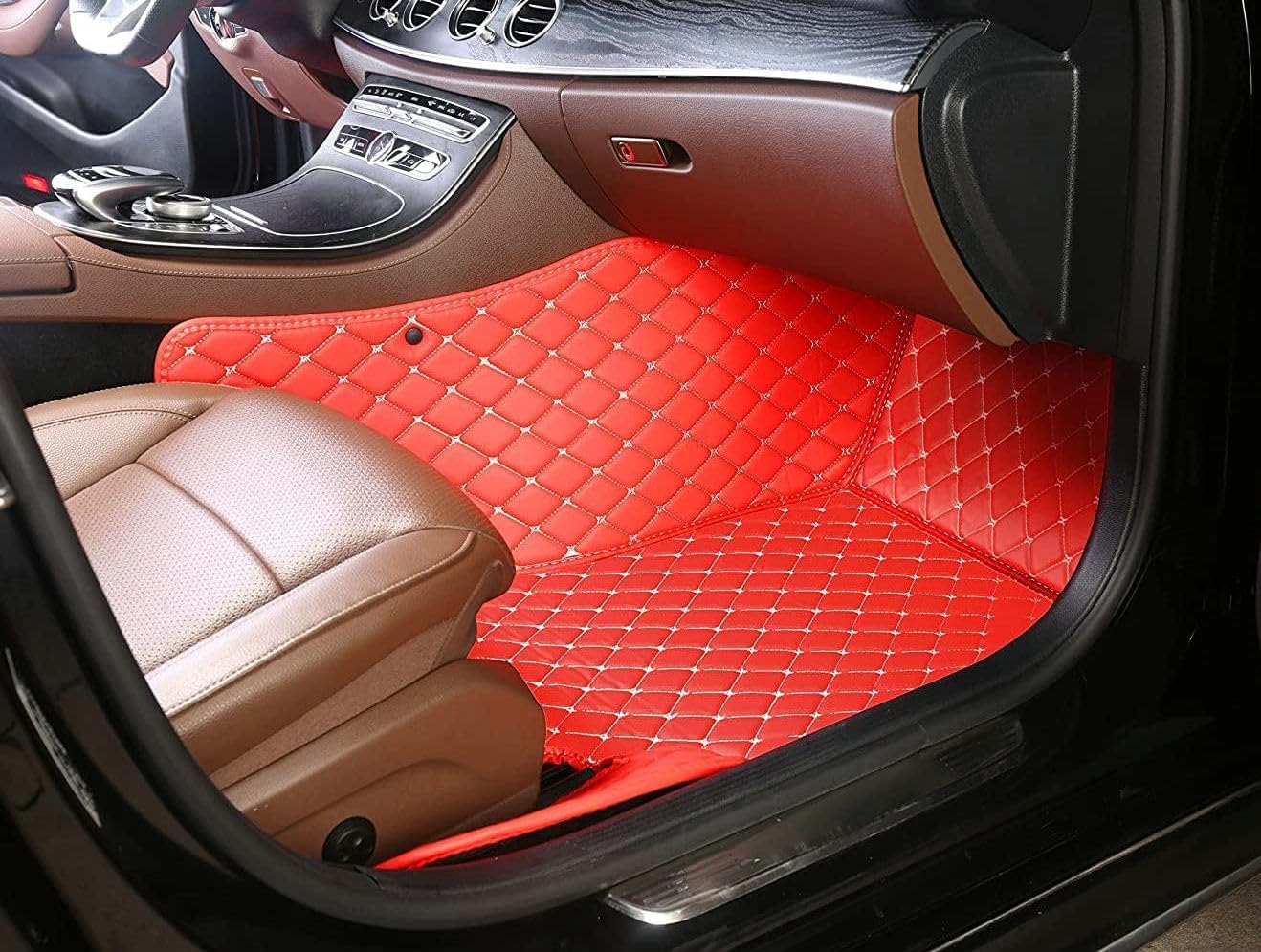 Custom Artificial Leather Waterproof All-Weather Car Floor Mats Fit for 99% Sedan SUV Sports Car Vehicle Car Mat (Black Beige)