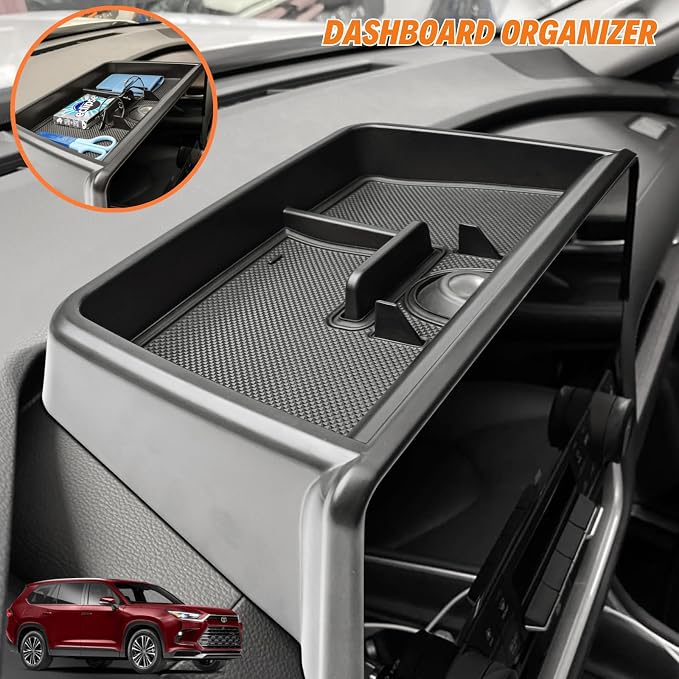 3Pcs Center Console Organizer for 2026 2025 2024 Toyota Grand Highlander Wireless Charging Mat Silicone Protective Pad - Screen Dashboard Tray Organizer & Armrest Storage Box Interior Accessories
