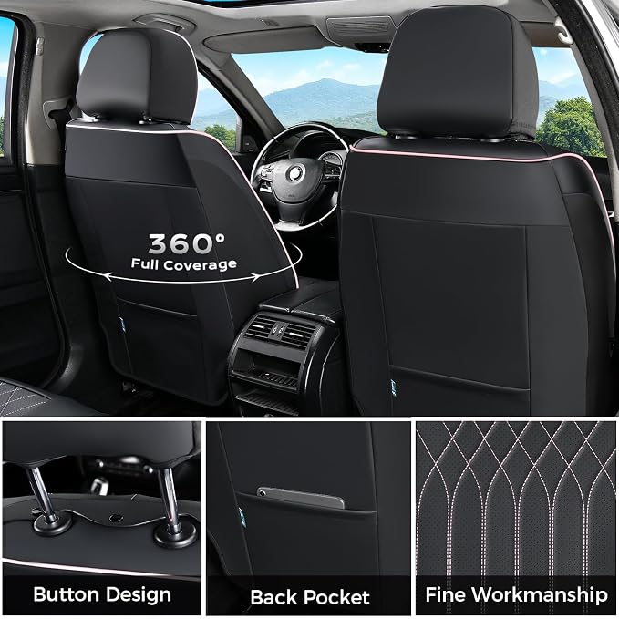 FLORICH Leather Seat Covers, Car Seat Covers Full Set, Car Seat Protector Waterproof, Front and Rear Seat Covers for Cars, Automotive Seat Covers Universal Fit for Most Cars SUV