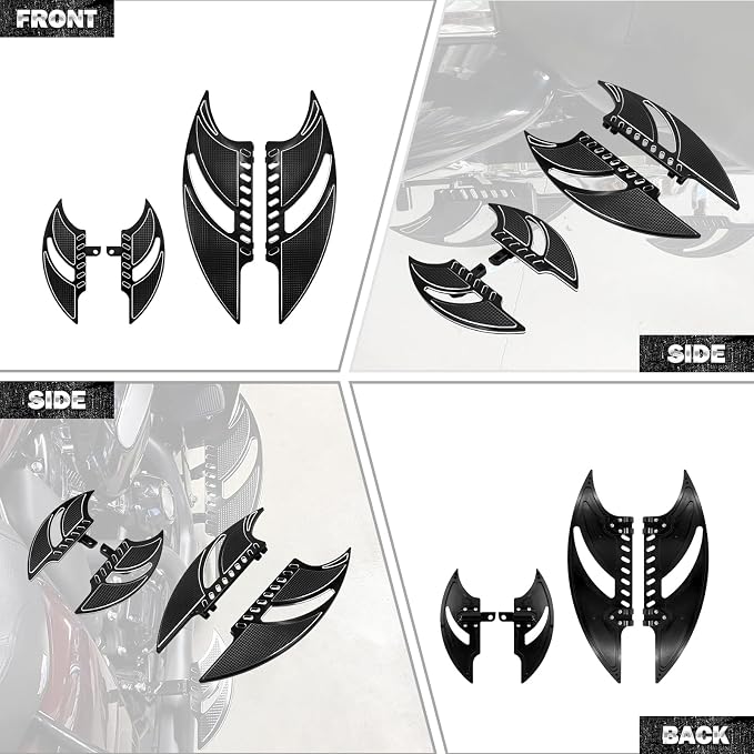 Motorcycle Floorboards CNC Tomahawk Footboards Footpegs Fit for Harley Touring Electra Glide Street Glide Road Glide Softail Dyna (F+R Floorboards Set (Black))