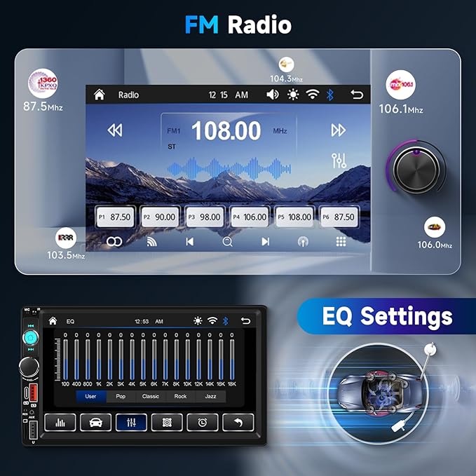 Upgraded Double Din Car Stereo with Wireless Carplay Android Auto, 7 Inch IPS Touch Screen Radio with Bluetooth 5.0, Mirror Link,FM, SWC, Dual USB Port+Type-C Charging +HD Backup Camera