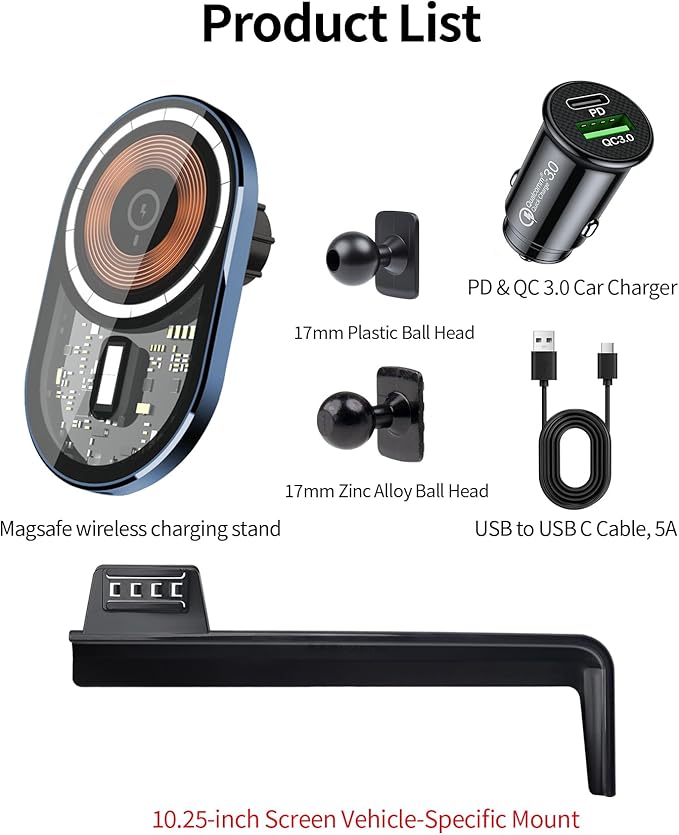 Wireless Charging Car Phone Holder for Mercedes Benz CLA-Class 2020-2025/GLB-Class 2020-2025/GLA-Class 2021-2025/A-Class 2019-2022/EQB 2022-2025, 10.25" Screen Fixed Clip