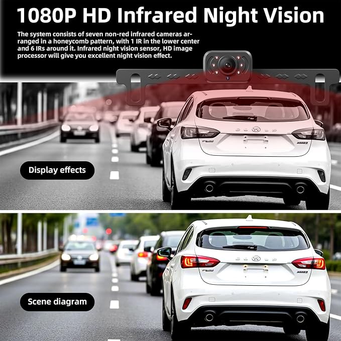 Backup Camera with IR Night Vision, 7 Inch 1080P HD Wired Rear View Camera, Plug-Play, DIY Guide Lines, 150° Wide Angle, Back up Camera Systems for Truck Cars Pickups SUV Van