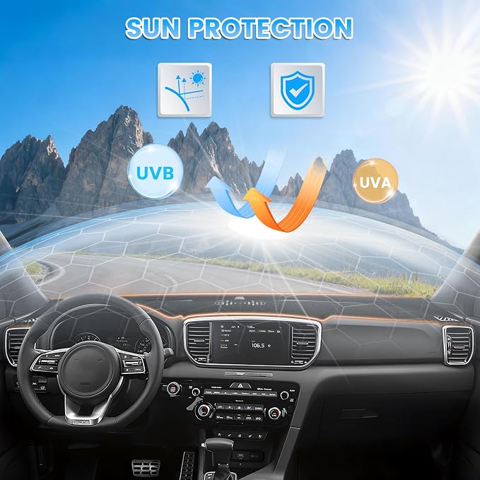 KUST Black Dash Cover Compatible with Kia Sportage 2017-2022 Dashboard Cover Accessories for Sportage Non-Slip Polyester Dashboard Mat Custom Fit Center Console Sunshield Protector No Glare