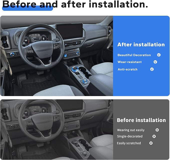 for 2025-2026 Ford Bronco Sport Accessories (Not for Bronco) 9PCS Aluminum Alloy Knob Cover Trim Set for Push Start, Volume, Air Vent Tabs, Headlight & Gear Shift Knob (Blue)