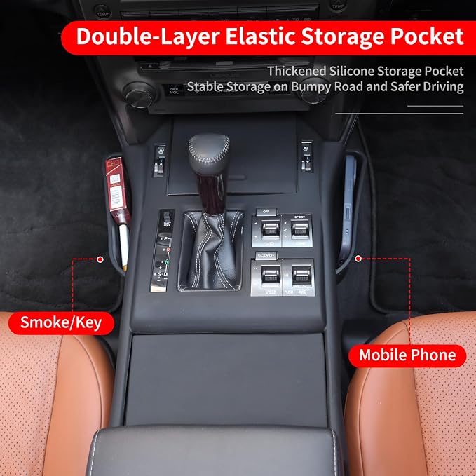 Central Control Silicone Storage Box Seat Gap Storage Box Silicone Pad Tray Organizer for 2010-2021 Lexus GX460 Modified Lexus GX460 Accessories (Black)