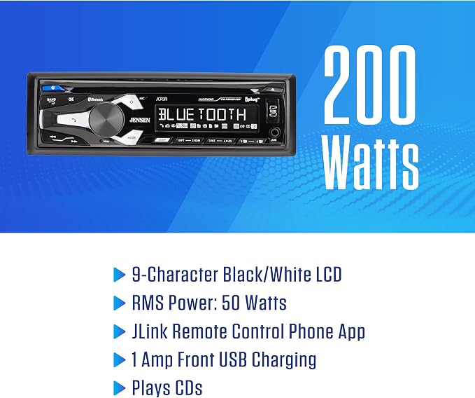 Jensen JCR311 Single DIN Bluetooth Car Stereo with CD Player, AM/FM, USB | Plays CDs plus Bluetooth hands-free calling and streaming, push-to-talk assistant, USB playback and charging, AM/FM radio