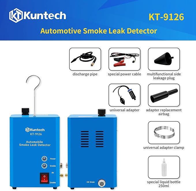 Kuntech Automotive Smoke Machine Built-in Air Pump, 12V DC Smoke Leak Detector for Pipe System, Fuel Leakage, Leakage Diagnostic Tester for All Cars, Motorcycles, Light Trucks, Boats