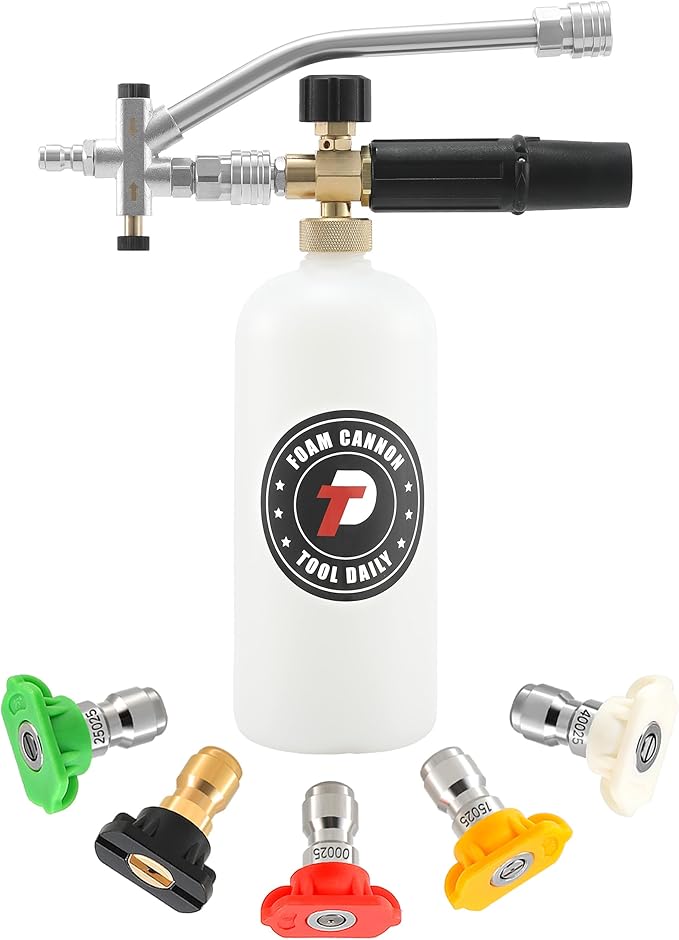 Tool Daily Foam Cannon with Dual Connector Accessory, Pressure Washer Spray Nozzle Tips with Nozzle Holder
