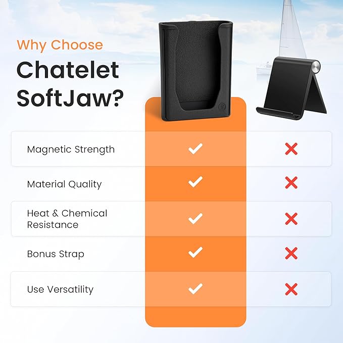 Chatelet SoftJaw Magnetic Phone Holder – Universal Rugged Phone Mount for Work, Boats, Trucks, Camping, Pool Umbrellas & More | Super Strong Magnets + Bonus Strap | USA Made (Black, Phone)