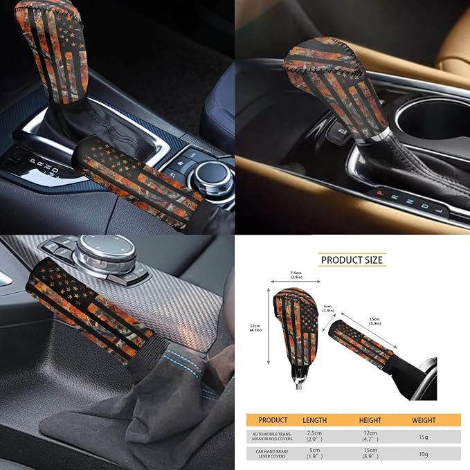 KEIAHUAN Car Seat Covers Front Back Includes Handbrake Gear Shift Knob Cover Steering Wheel Cover Headrest Cover Car Cup Coasters Auto Interior Accessories(Camo Hunting American Flag)
