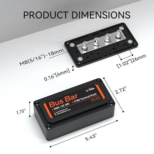 LiTime 500A Battery Monitor with Shunt Bundle with 300A Bus Bar for LiFePO4