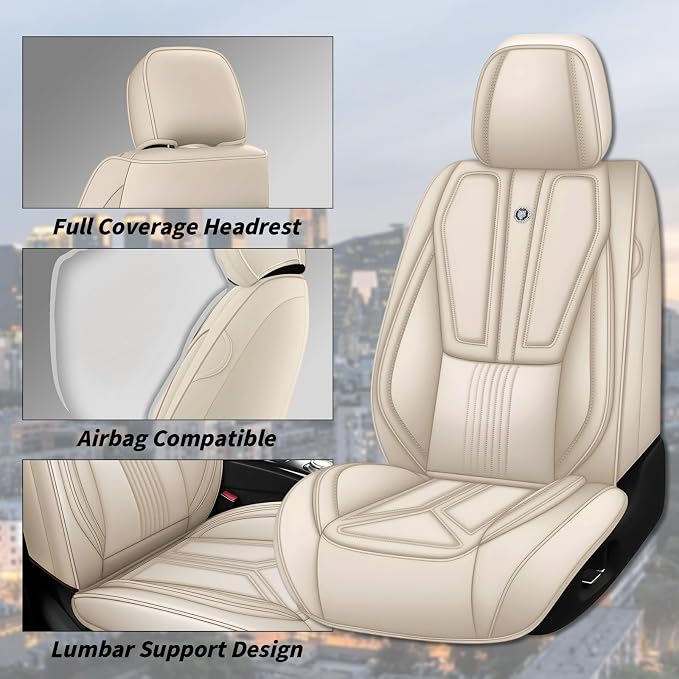 Arazi Fit for 98% of Mazda Seat Covers, 360° Full Wrap Original Seat Cover, Waterproof Nappa Leather Seat Covers with Big Space Storage Pocket Seat Protector（5 Seats Standard, Beige）
