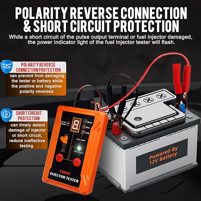THIKPO Universal Fuel Injector Tester and Cleaner Tool Kit, DIY Cleaning Tool Kit, 8 Pulse Modes, 4 Wire Dual Channel for 2 Fuel Injectors, 8 Size Cleaning Adapters, 12V/5V Output Power