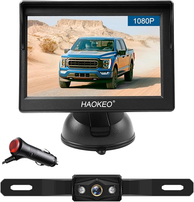 Backup Camera for Truck 5 Inch 1080P Front Rear View Monitor kit Auto Color Image Night Vision, Plug & Play,IP69 Waterproof Grid Lines for Car/RV/Tractor/Semi-Trailers/Pickup H11