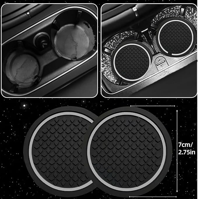 NBTEPEM 6 PCS Car Steering Wheel Cover Set, Microfiber Leather Steering Wheel Covers Universal 14.5-15 inch, Center Console Cover, Seat Belt Cushion, Cup Coaster, Car Accessories Set Black Grey