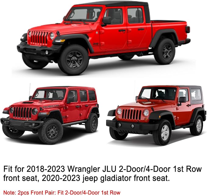 Huidasource Wrangler JL Front Seat Covers, Breathable Faux Leather Car Seat Cushion Custom Fit for Jeep Wrangler JL 2-Door/4-Door 2018-2026 & for Jeep Gladiator 2020-2026 (Front Pair/Black)
