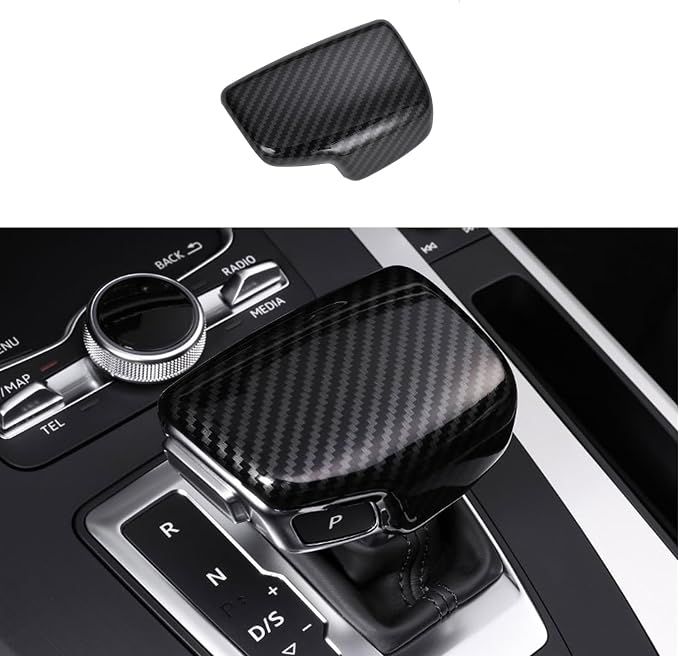 Gear Shift Knob Cover Compatible with Audi Q5 2018-2025, Carbon Fiber Car Gear Head Knob Frame, Gear Shifter Knob Cover Trim Cap Protector for Audi Q5/Q5 Sportback, ABS Carbon Fiber Q5L Accessories