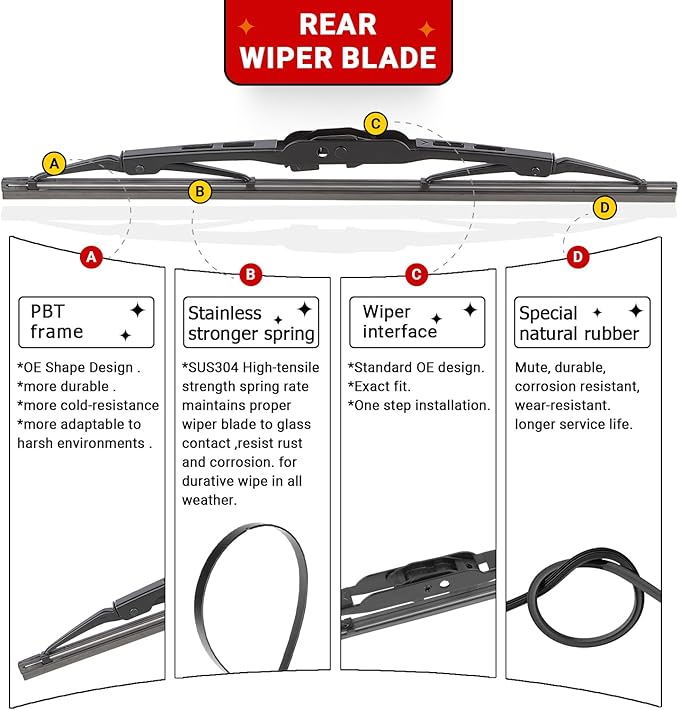 Windshield Wiper Blade Set Replacement for 2007-2016 Jeep Compass Original Equipment Replacement Front Rear Wiper Blades-22"/20"/11" (Set of 3) U/J Hook