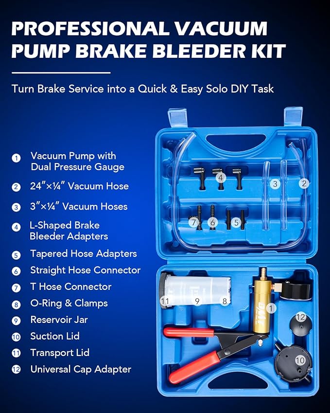 Orion Motor Tech Brake Bleeder Kit with Hand Vacuum Pump and Adapters, Brake Bleeding Kit for Brake Fluid Power Steering Fluid More, Vacuum Brake Bleeder Pump with Pressure Gauge