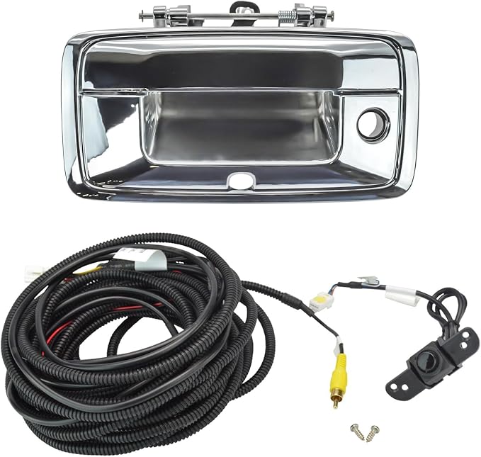 TRQ Rear View Camera Kit Chrome Compatible with 2014-2015 Chevrolet Silverado 1500 2015 Silverado 2500 HD 3500 HD GMC Sierra 1500 Sierra 2500 3500