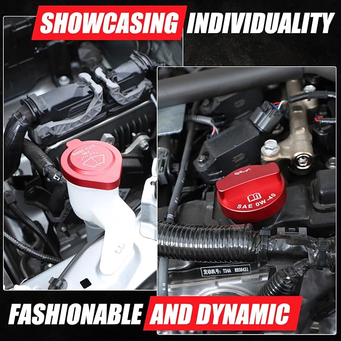 Daeiclru Engine Oil Cap Radiator Water Tank Cap Trim Compatible with Toyota Tacoma 2024 2025, Aluminium Windshield Wiper Switch Cover Trim Kit, Engine Cap Cover Set Accessories (Red)