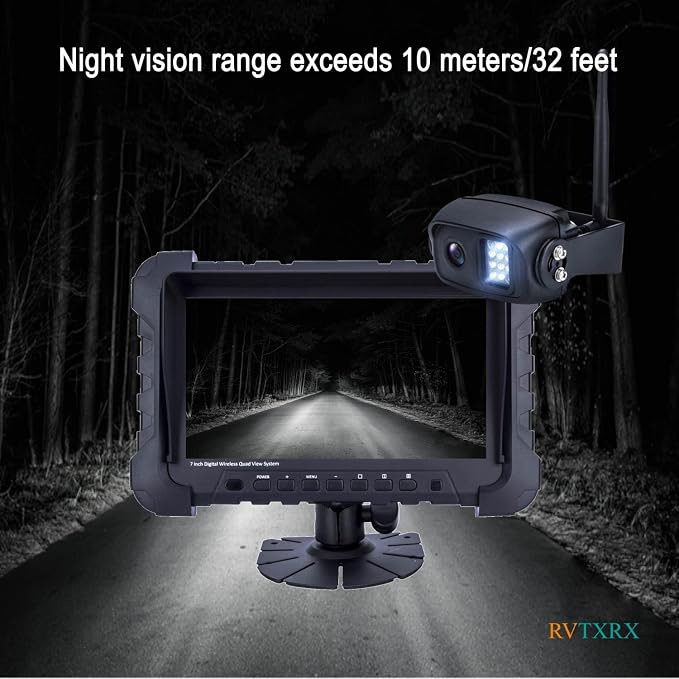 Digital Wireless Backup Camera System with 7" HD Split Screen Monitor, No Lag DVR Recording, IP69K Waterproof Rear View Camera for RV, Trailer, Truck, Camper, 5th Wheel, 984ft Range & Night Vision